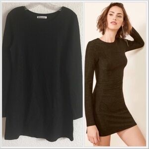 Reformation Radford Black Sparkle Metallic Long Sleeve Mini Dress Large